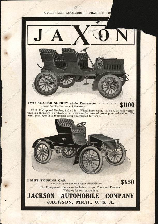 Jackson Automobile Company, 1904 Magazine Advertisement, Cycle nad Automobile Trade Journal